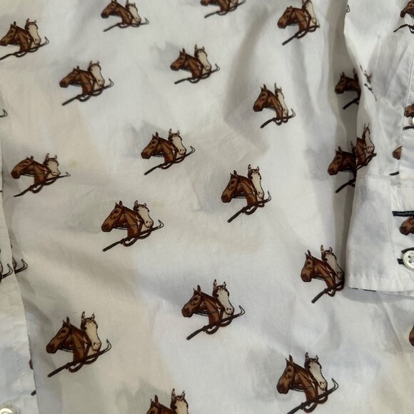 TALBOTS WOMENS XL HORSE SHIRT LONG SLEEVE BUTTON CREAM BROWN - Picture 3 of 8